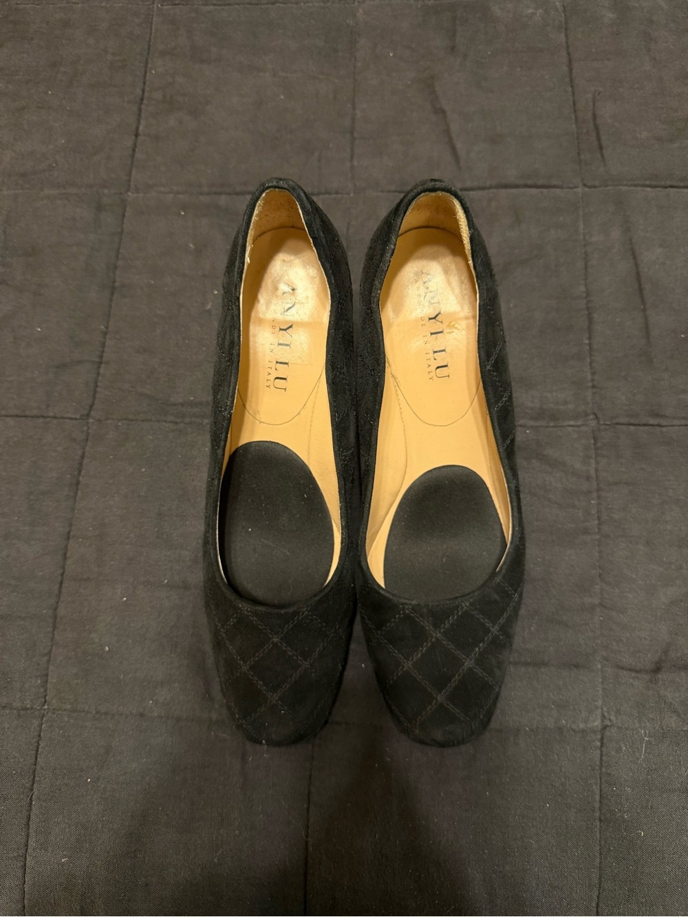 Anyi Lu Black Quilted Suede Square-Toe Flats
